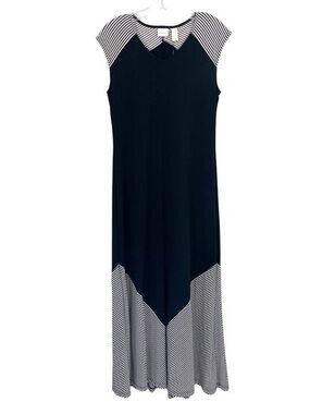 Chico's Black Maxi Dress with Black-and-White Striped Accents Knit Kit size 2